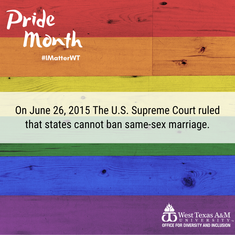 WT_OEC's tweet photo. On June 26, 2015 The U.S. Supreme Court ruled that states cannot ban same-sex marriage. #IMatterWT https://t.co/UJEx2JtZxy