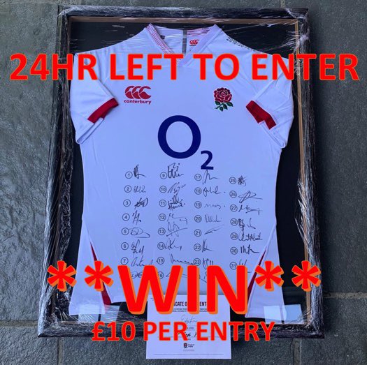 JoeThomasPhysio's tweet photo. **24hr countdown**🌹🌹

Last chance to get your hands on this @EnglandRugby World Cup 2019 squad signed jersey! All money is going to the NHS to buy a new end of life patient/stroke chair! Follow the instructions on my JustGiving link for a chance to win: https://t.co/to32Y374uc https://t.co/W5IeDZIMDs