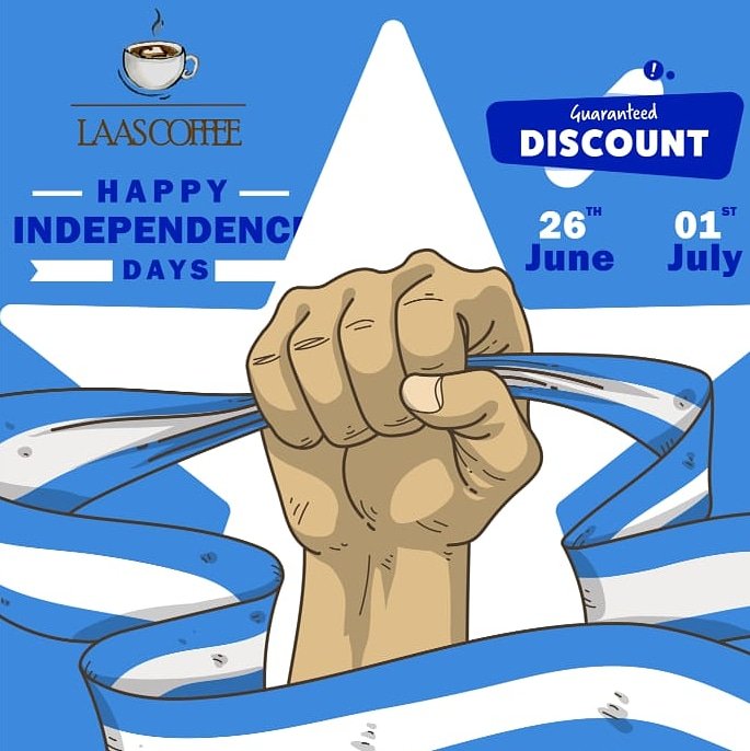 LaasCoffee's tweet photo. Happy Indepence Day.
Celebrate the independence day with us.
Discount is guaranteed.
#SomaliaAt60 
#Somalia https://t.co/BQhRBnSFpi