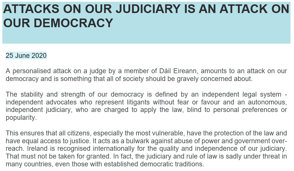 "Attacks on our Judiciary is an attack on our democracy"
- Statement by Chairman of the Council of The Bar of Ireland

Read the full statement:
lawlibrary.ie/News/Attacks-o…