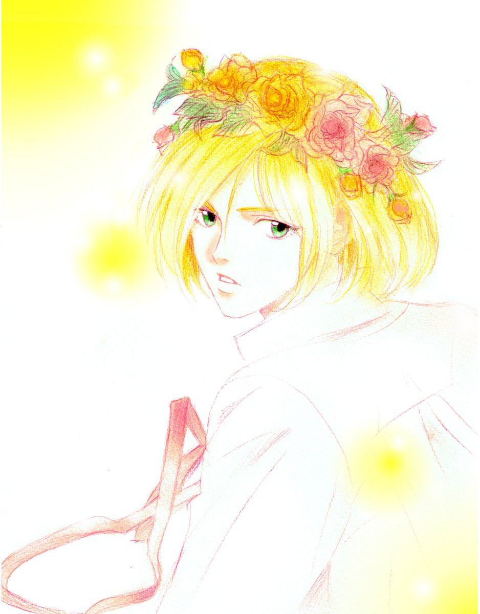 花冠YOI師弟えんぴつらくがき🌸過去絵のフラワーハット若ヴィクとユリオちゃんも🌸 