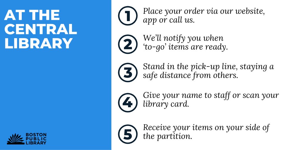 BPLBoston's tweet photo. BPL To Go is coming to five more locations! You can now start to “order" items – like books, DVDs, and CDs – to pick up starting JULY 6 at these locations AND the branches announced previously. Full details here: https://t.co/AsLvaecQ2w https://t.co/dnsNzPZXfi
