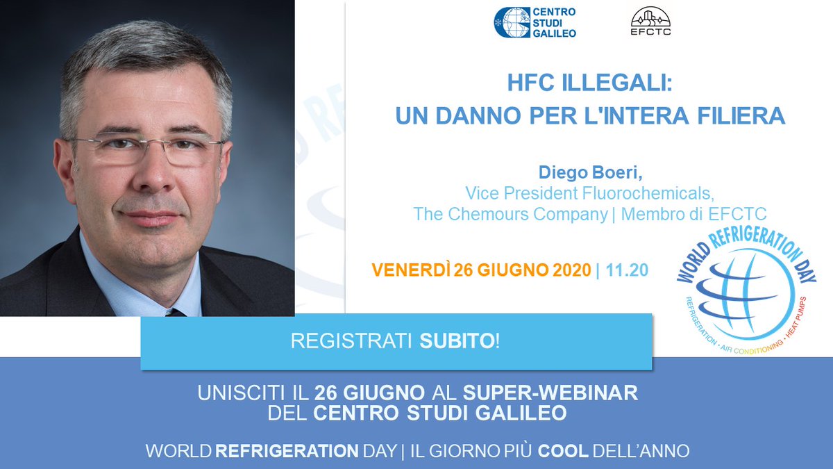 EFCTC_cefic's tweet photo. Tomorrow at 11.20am #EFCTC spokesperson Diego Boeri will speak during @centrogalileo’s #WorldRefrigerationDay webinar about how to tackle illegal #HFCs. Click here to subscribe: https://t.co/gW92ooRlbE https://t.co/WTudhH7Oqp