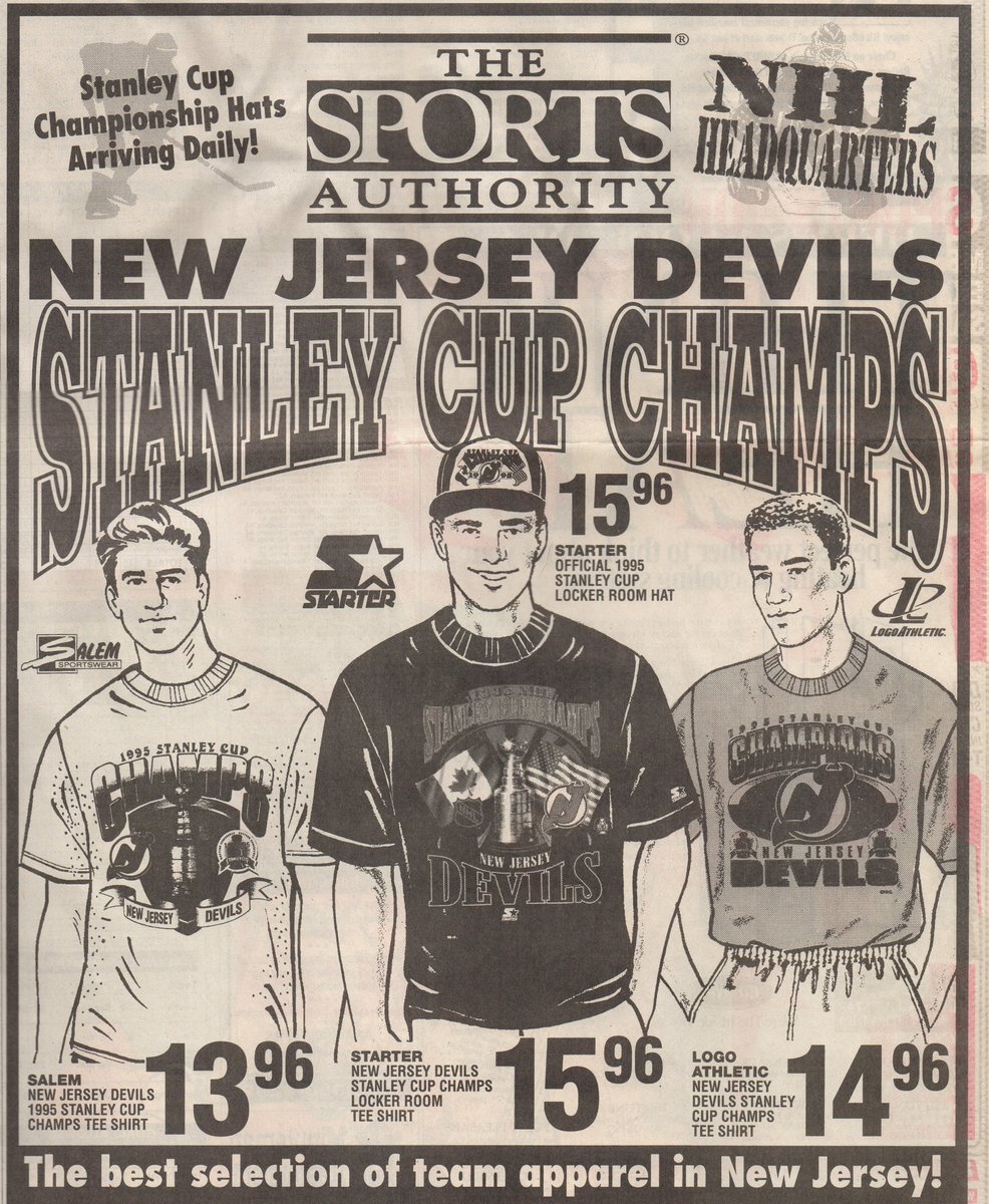 NJDevilsFanClub's tweet photo. 25 years ago this morning, many of us lined up at stores like Modell's, The Sports Authority, or Herman's to purchase Stanley Cup Championship #NJDevils gear. #95Devils https://t.co/vWWyYf7VZe