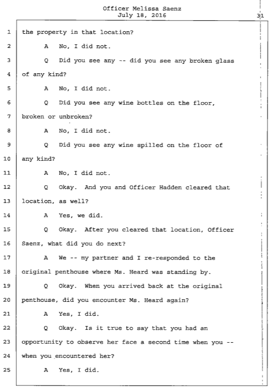 Officer Melissa SaenzTestifies that Amber was injury free on May 21 and that there was no property damage