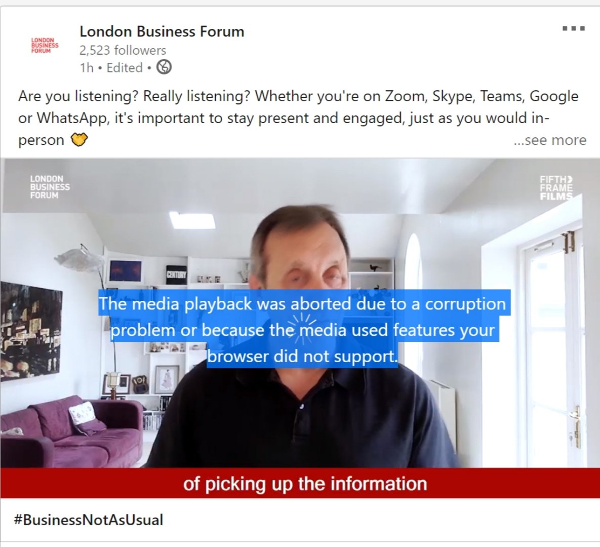Fifth Frame Films (@fifthframefilms) on Twitter photo One of our clients .<a href="/LBFEvents/">LondonBusinessForum</a> is experiencing this issue too. Here is a screen grab from the now deleted post. <a href="/LinkedInUK/">LinkedIn UK</a> <a href="/LinkedInHelp/">LinkedIn Help</a> <a href="/LinkedIn/">LinkedIn</a> One of our clients .<a href="/LBFEvents/">LondonBusinessForum</a> is experiencing this issue too. Here is a screen grab from the now deleted post. <a href="/LinkedInUK/">LinkedIn UK</a> <a href="/LinkedInHelp/">LinkedIn Help</a> <a href="/LinkedIn/">LinkedIn</a>