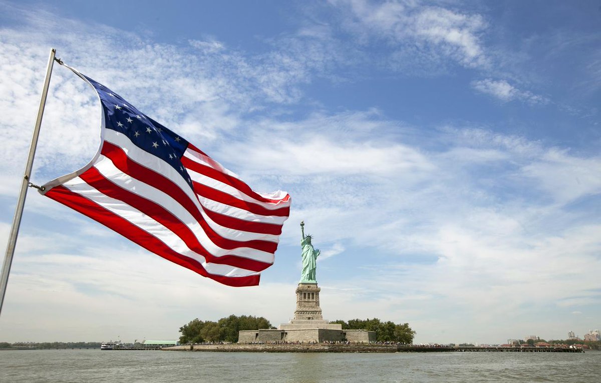 OANN's tweet image. Good morning! Tune in to One America News for the latest!

(Photo: A U.S. flag waves in the wind on a boat near the Statue of Liberty in N.Y. -- Lucas Jackson via Reuters) #OANN