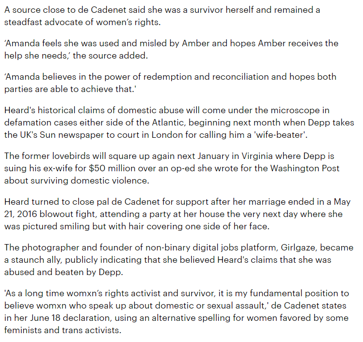 Amanda de CadenetAmber's friend, says she felt manipulated and misled by Amber to support her claims