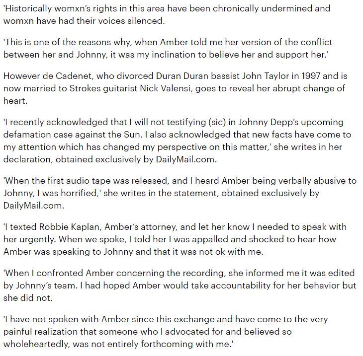 Amanda de CadenetAmber's friend, says she felt manipulated and misled by Amber to support her claims