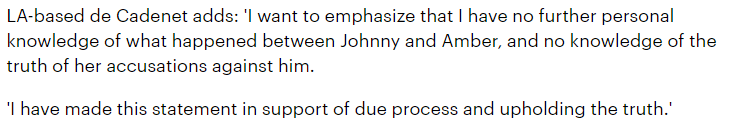 Amanda de CadenetAmber's friend, says she felt manipulated and misled by Amber to support her claims