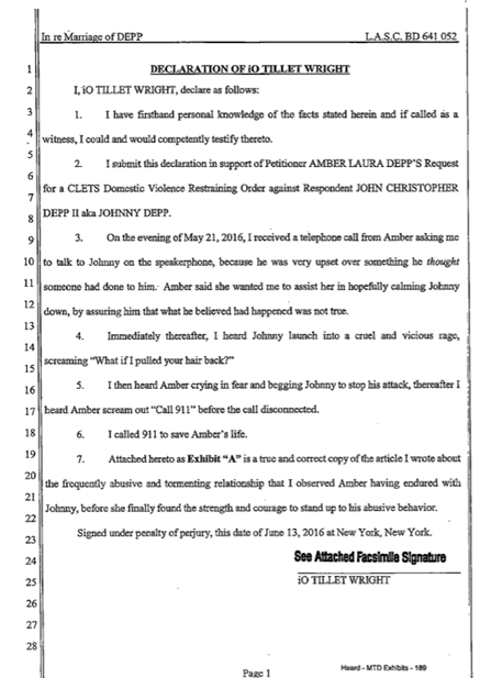 iO Tillet Wright Amber's friendClaims he heard Johnny attacking Amber and that he saw Amber's injuries