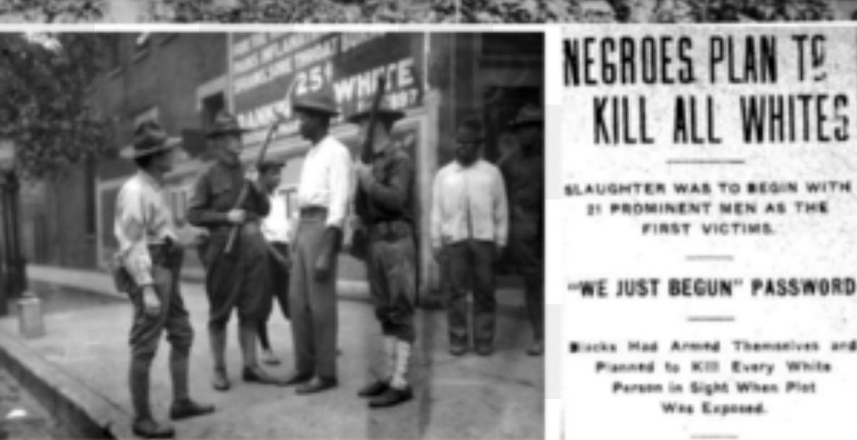 The Official Investigation Findings:"Blacks" were planning an insurrection. 100 African Americans charged, 12 sentenced to death.National Press in overdrive before the massacre, and throughout. The cover-up relentless.