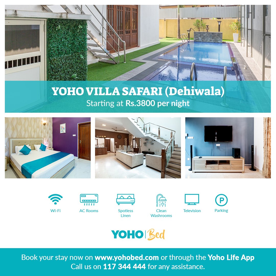Looking for accomodation not too far away? Yoho Villa Safari located is Dehiwala is now open starting from just Rs.3800 per night. Inclusive of Pool. 

Call us on 117 344 444  to book your stay now.
