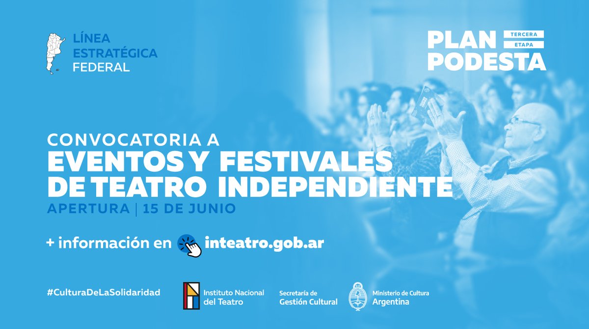 inteatro_ar's tweet photo. 📢¡Atención programadores de festivales de todo el país!

Está abierta la convocatoria de Sostenimiento para la Realización de Eventos, Festivales y Programaciones de Teatro Independiente contemplada en la tercera etapa del #PlanPODESTA.

👉 https://t.co/xyWnS12Z7R https://t.co/Wok8nehyrI