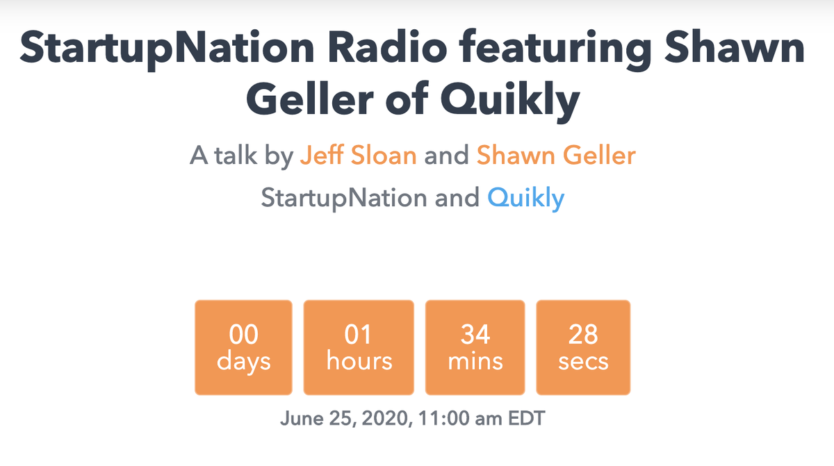 Quikly's tweet photo. Catch our CEO, Shawn Geller, on StartupNation Radio at 11 a.m. ET today, as part of #DetroitStartupWeek! https://t.co/hqwAdeH9hy #DETSW2020 https://t.co/Jbrm6QebRG