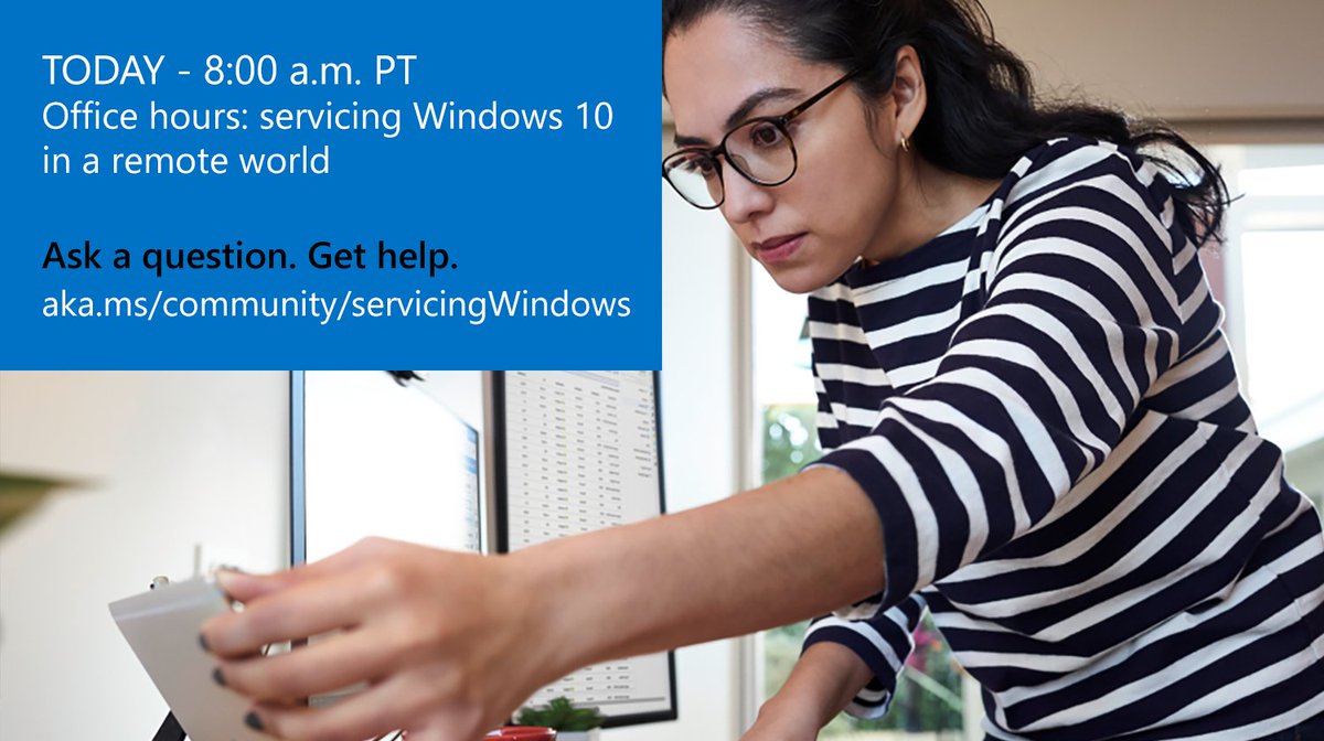 WindowsAtWork's tweet photo. Office hours are today from 8-9 a.m. PT. Post❓s now - https://t.co/Rb3xS7PMvU - and we'll answer once the team has arrived at the "office" on @MSTCommunity.
#Windows10 #ConfigMgr #MSIntune #CoManagement #WindowsUpdateForBusiness https://t.co/ye532eTOSR
