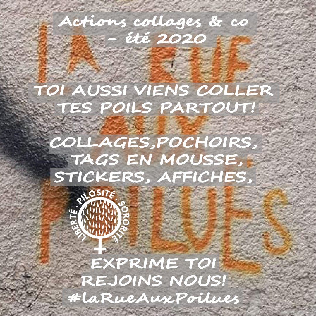 LiberPilosite's tweet photo. Tu as envie d’afficher tes poils avec fierté dans la rue ? Alors rejoins-nous ! Le collectif @LiberPilosite met à dispo toutes les ressources nécessaires  : des tutos, des affiches à imprimer, des modèles de pochoirs à ce lien : https://t.co/bwuVseNtLy 

#LaRueAuxPoilues ! 1/2 https://t.co/cRxJ3QMX9F