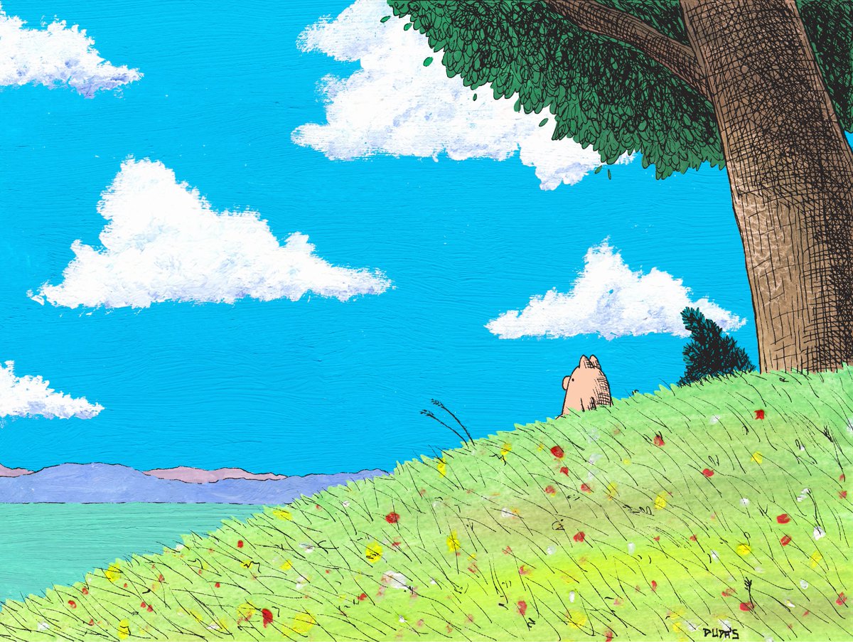 thedudolf's tweet photo. Daydreaming 🐷
#painting #gouache #gouachepainting #ink #inkdrawing #pig #animal #animalpainting #nature #naturepainting #daydream #daydreaming #dreaming #ChildrensBook #childrensbookillustration #Dudolf #theDudolf #GergelyDudás #GergelyDudas https://t.co/XGnHbWNUAg