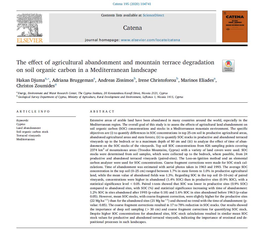 Christos Zoumides (@czoumides) on Twitter photo If we are to combat climate change, we need a better understanding of land abandonment and soil organic carbon storage in anthropogenic landscapes. Our work on this issue has just been published. You can read more on the following link: authors.elsevier.com/a/1bFZR1Dk5AOx… <a href="/CyprusInstitute/">The Cyprus Institute</a> If we are to combat climate change, we need a better understanding of land abandonment and soil organic carbon storage in anthropogenic landscapes. Our work on this issue has just been published. You can read more on the following link: authors.elsevier.com/a/1bFZR1Dk5AOx… <a href="/CyprusInstitute/">The Cyprus Institute</a>