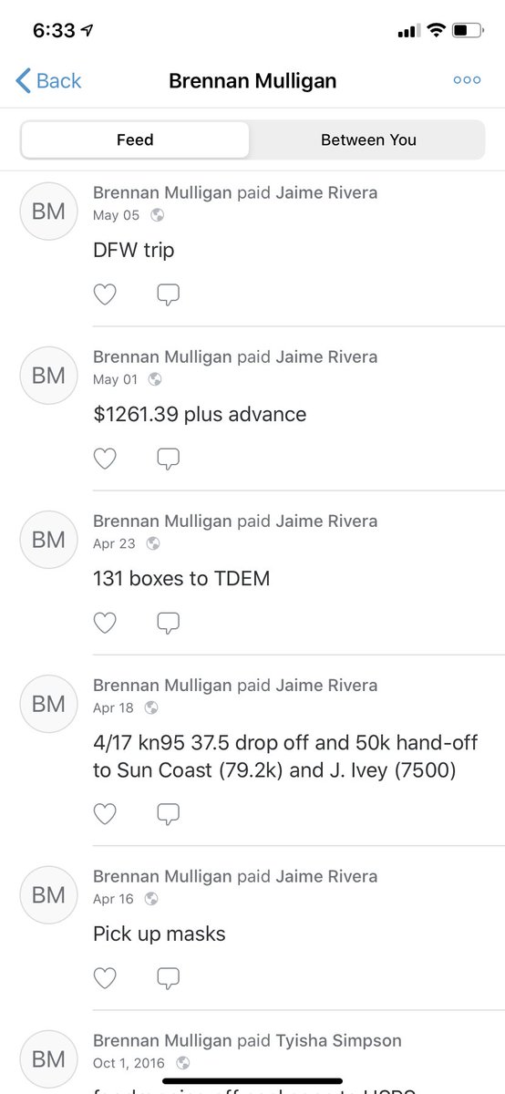 8/ So I pulled out my phone and looked for him on Venmo and was delighted to see all his transactions were public. Someone named Brennan Mulligan was paying him and others on Venmo to repackage masks. Check it out …
