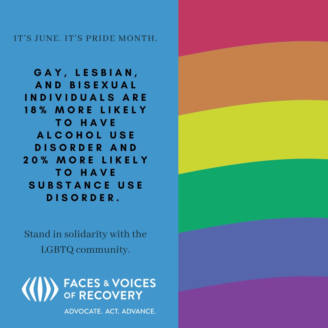 We stand with the LGBTQIA+ Recovery community this month, and all months.

#FacesandVoicesofRecovery #PRIDE #RecoveryCommunity