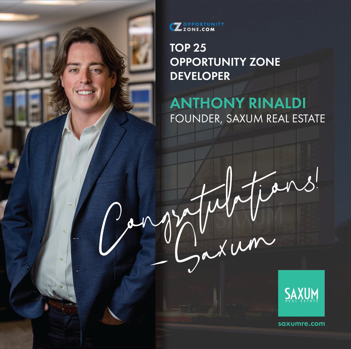 SaxumRealEstate's tweet photo. Congratulations to our Founder and Managing Principal, Anthony Rinaldi, for being named as a Top 25 Fund Manager/Developer by https://t.co/a20wlUTRFx for the second consecutive year. See the full list here: https://t.co/tz3z5sKdSo #OpportunityZones #commercialrealestate https://t.co/8i2P7qqr5E