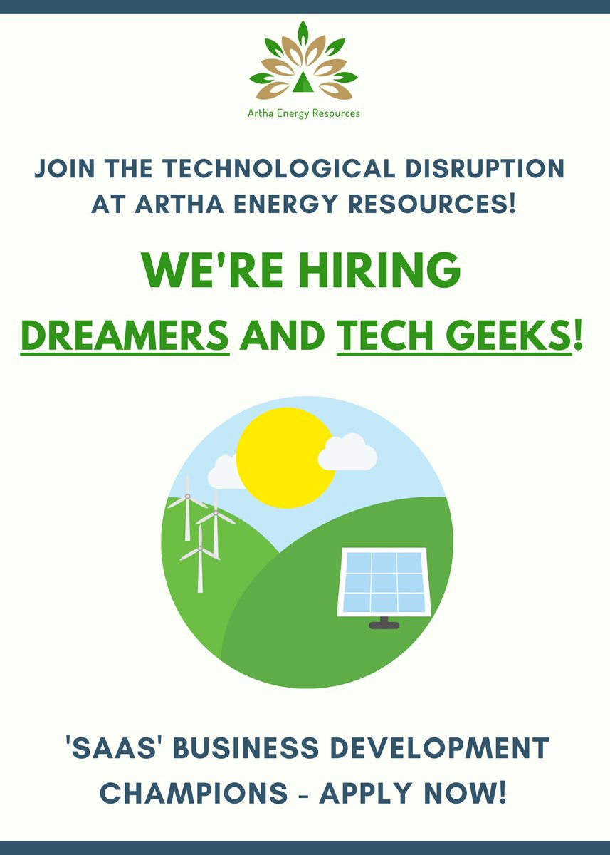 ArthaEnergy's tweet photo. If you have an #entrepreneurial mindset &amp; are passionate about tech... join #ArthaEnergy &amp; BUILD A MARKET for our #SaaS platform!

Check out the Job Description: https://t.co/nKgu8iehnl

Fill in &amp; submit the application form: https://t.co/8pTuHv4boT
 
#Ahemdabad #Jobs #Renewable https://t.co/7kMn9KvYfl