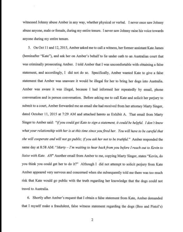 Written testimony from Kevin MurphySaid he witnessed Amber assaulting Johnny, interacted with uninjured Amber after the December 15 incident. Was pressured by Amber to obtain a false statement
