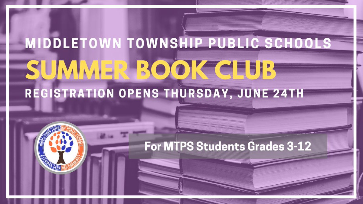 Interested in some fun with friends over a few good books this summer season? Registration for the MTPS Summer Book Club opens today! @JessicaAlfone #OneMTPS #MTPSreads #SummerReading #BookClub #MTPSpride

REGISTRATION LINK: docs.google.com/forms/d/e/1FAI…