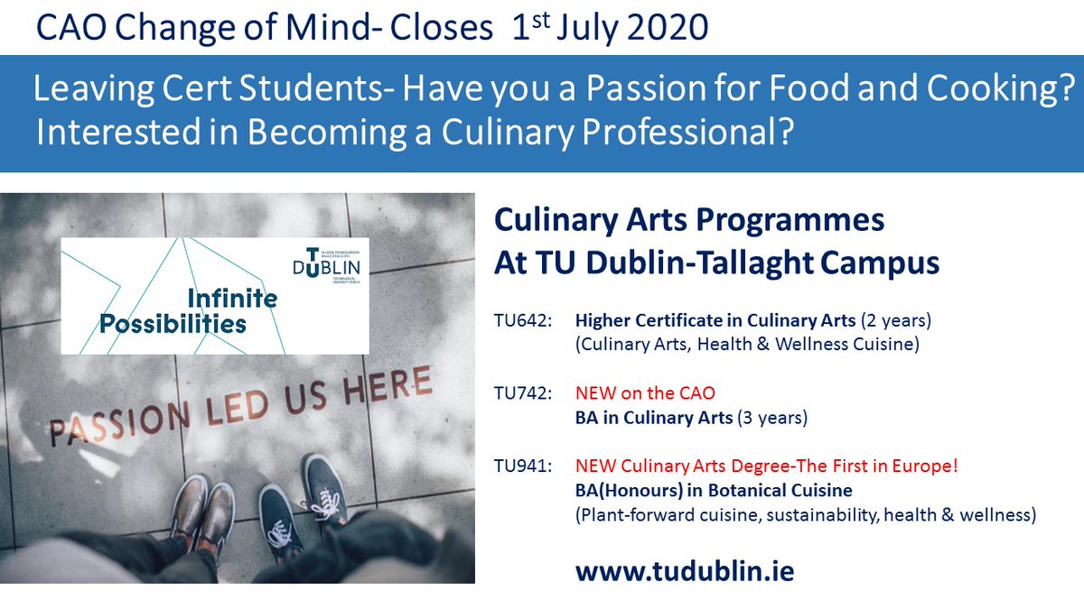 AnnetteSweenTUD's tweet photo. Build a professional career in food via culinary arts @TUDCulinaryTC @WeAreTUDublin #botanicalcuisine #sustainability #mindfulkitchen & #positivekitchenculture #healthandwellnesscuisine #LeavingCert2020 #CAO2020 #CAOchangeofmind @careersportal1 @mistereatgalway @ChefNetworkIRL https://t.co/fUHgGNVbwM