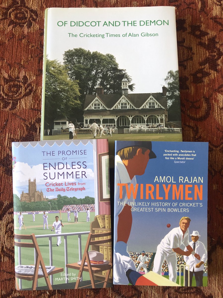 One upside of not having as much freelance work as I’d like during this hibernation (any editors reading this, yes I’m available!) is the fact I’ve had time to dip into my cricket books - these are 3 of my favourites, especially ⁦@amolrajan⁩ Twirlymen. God, I miss cricket!