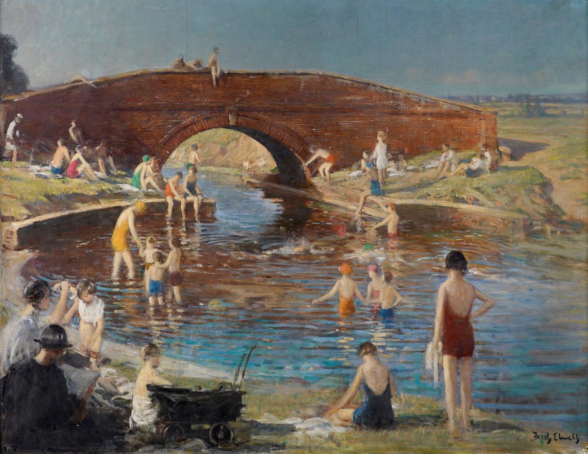 GenealogyBeech's tweet photo. Another favourite summer paintings is Frederick William Elwell's (1870-1958) 'Brick Bridge, Swinemoor' #Beverley.  It was once a very popular spot for locals to bathe. Interestingly it was painted during WWII. A time like today when many facilities were not available. #art https://t.co/O0gp0Uw04h