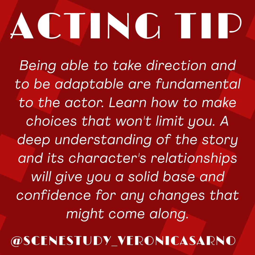 VeSarno's tweet photo. #actingtips #actingtip #takedirection #beingdirected #totheactor #actroslife #actorswork #tipsforactors #actorstip #acting #actors #actingstudies
https://t.co/CM9FsAaGFp https://t.co/T6GCMLDO9r