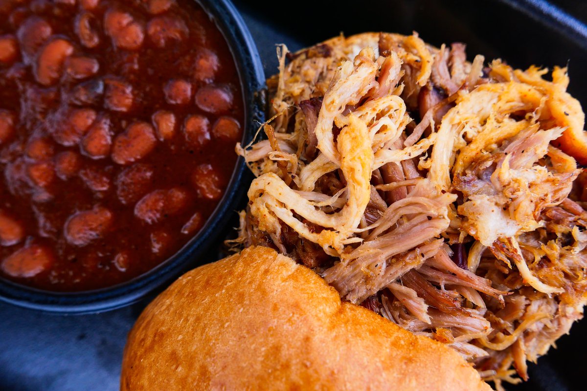 MissionBBQ's tweet photo. Pulled Pork Sandwich or Baked Beans w/Brisket? Come on admit it. It's hard to choose which one to eat first. We've even heard of some folks putting them all on ONE sandwich. To each their own, so come get yours! Carry-Out &amp; Curbside Pick-Up available. Thanks for your support! https://t.co/AfzwkQt7xY