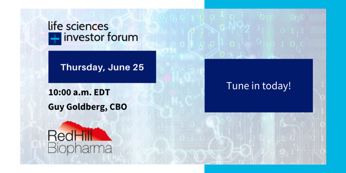 RedHillBio's tweet photo. Please join us now at the @LifeSciForum Virtual Investor Forum where our Chief Business Officer, Guy Goldberg, will give a corporate overview, including RedHill’s #COVID19 program at 10 a.m. ET. Check here for webcast details: https://t.co/OfN8T3Bi5v #RDHL $RDHL https://t.co/W8NKMONFsP