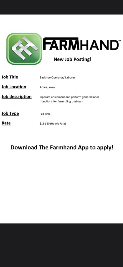 farm_post's tweet photo. New job posting in Ames, Iowa! Download the Farmhand app to apply!
#Farmhandapp #Backhoeoperator #ames #Iowa https://t.co/tv8Vhod1qe