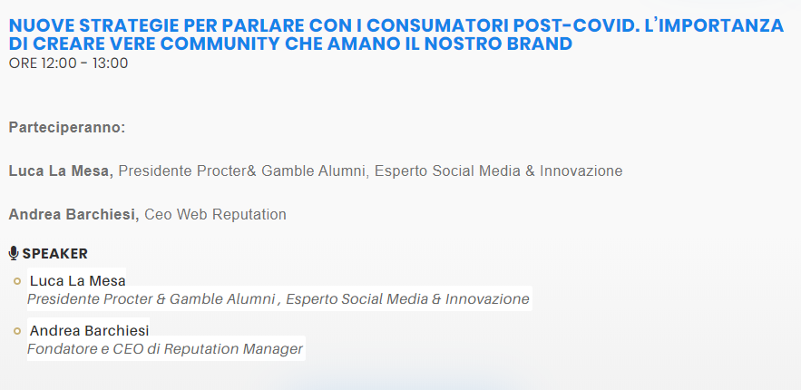 ReputationMngr's tweet image. Ripartire sì, ma come?
Superato il lockdown imposto dal #coronavirus, è tempo di ragionare su come ristabilire una relazione di fiducia tra  #brand e clienti. Un rapporto che non può fare a meno di vere #community e una solida #webreputation.