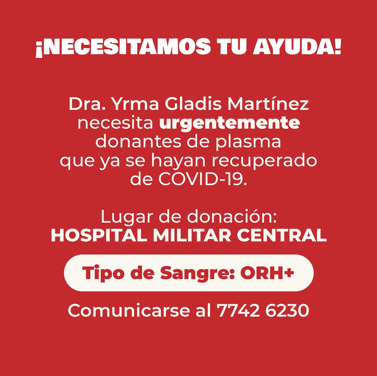 tormentaggedon's tweet photo. Hola, necesitamos donantes de plasma urgentemente para mi mamá, si pueden compartir la imagen o saben de alguien que pueda donar sería genial. ¡Muchas gracias! https://t.co/pS8ObGD6XW