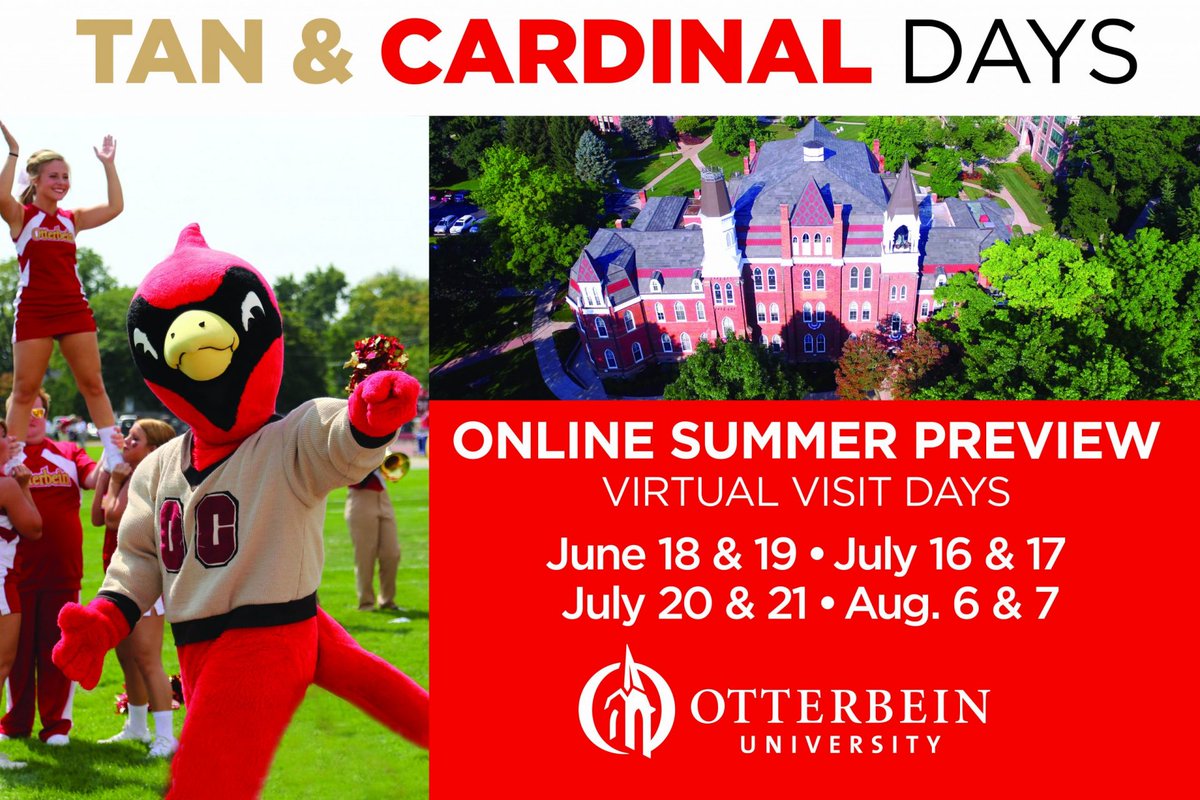 Otterbein's tweet photo. Ever wondered what it's like to be an #Otterbein Cardinal? Check out the next Virtual Summer Visit Days July 16-17! You'll meet faculty, current students and take a virtual campus tour. Register today!

https://t.co/P59q070qYF

#TanAndCardinal #SummerVisit #CollegeVisit https://t.co/PL5uES62BJ