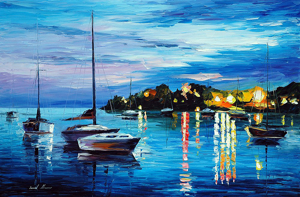 MYSTERY OF THE NIGHT SEA — PALETTE KNIFE Oil Painting On Canvas By Leonid Afremov afremov.com/mystery-of-the…