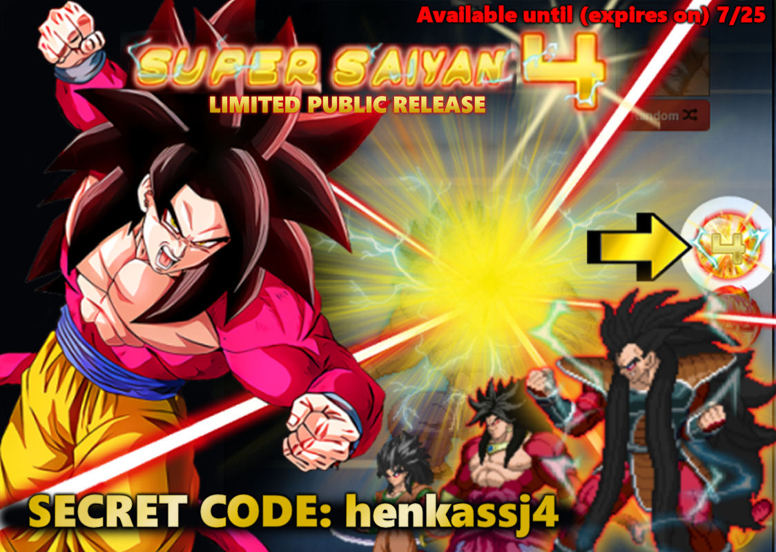 DBZ Fusion on Twitter: "LIMITED PUBLIC SSJ4 TRANSFORMATION - Early Access In response to our poll we have added a new secret code button below the generator. Enter the