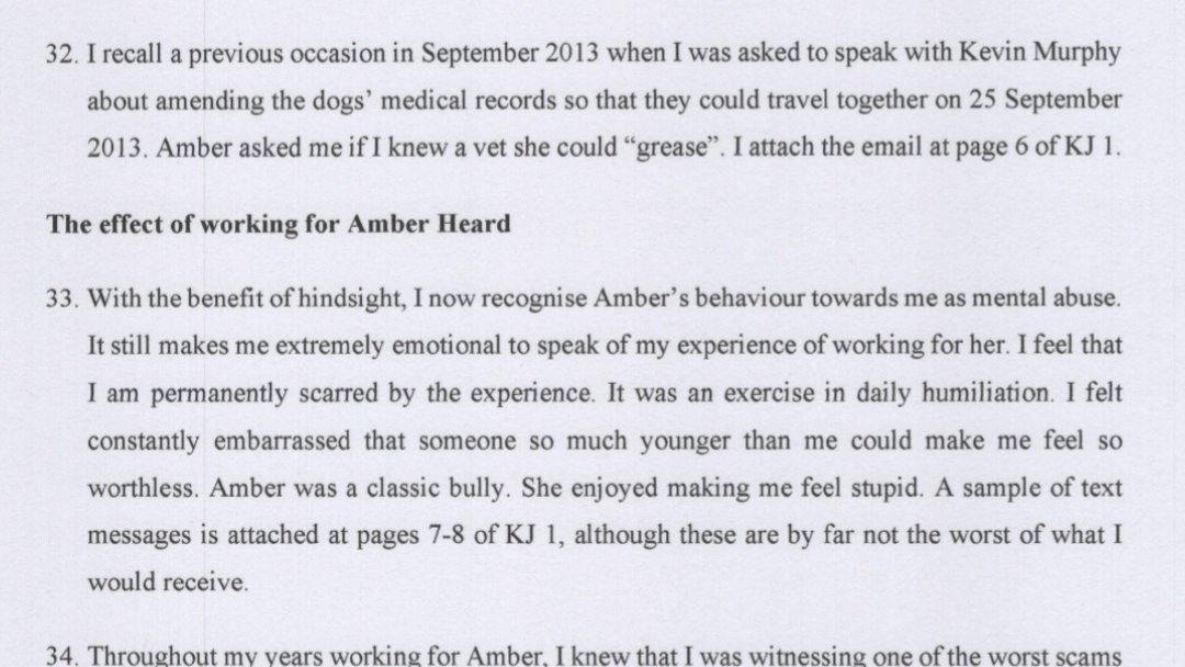 Kate JamesAmber's ex-assistantSaw Amber uninjured, described Johnny as calm and kind, testifies Amber drank lots of wine, testifies Amber wrote a fraudulent letter to homeland security and tried to grease a vet
