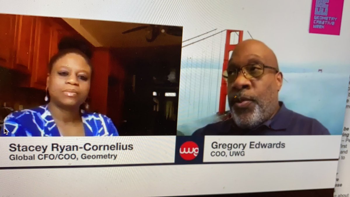 LindsYoso's tweet photo. Stacey Ryan-Cornelius and @UWGNY Gregory Edwards bravely questioning the system... starts with a diverse workforce, diverse & inclusive client teams & diverse supplier partners for the stream to work through & ultimately translate to diversity of thought #geometrycreativeweek https://t.co/KAcrzgG2ab