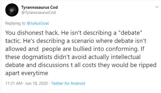There's the claim that if bad-faith questioning isn't met with satisfactory answers, it means antiracist theory is exposed as unable to withstand questioning—as if these theories have somehow evaded scrutiny and opposition until now, here, at your corporate training.Laughable.