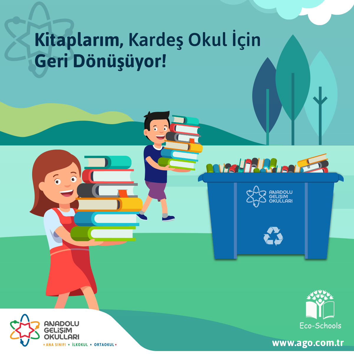 agocomtr's tweet photo. Haydi AGOLULAR !
Geride bıraktığınız eğitim öğretim döneminden kalan defter ve kitaplarını sakla,ister şimdi ister okullar açılınca 'kitap geri dönüşüm' kutumuza bırak! Yerine, köy okulumuzun kütüphanesine yepyeni kitaplar kazandır!
#ecoschools #ekookullartürkiye #ecoschoolsint https://t.co/rDAnOJJTgX