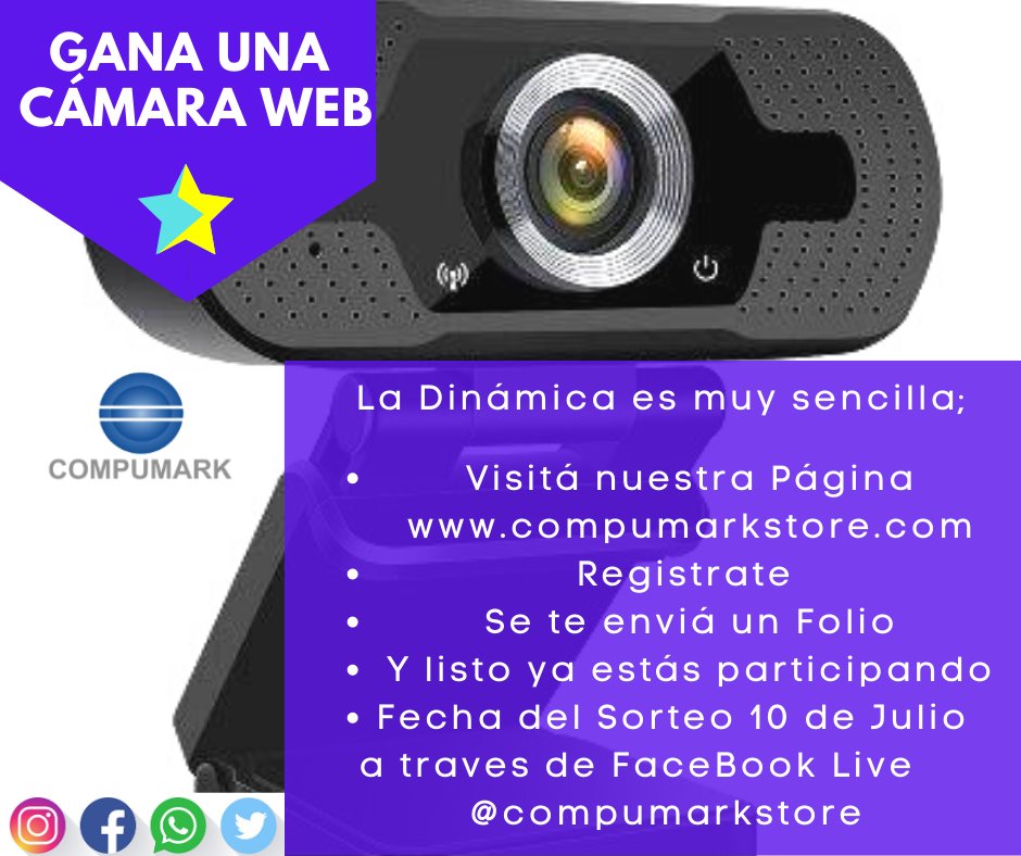 CompumarkMty's tweet photo. Participa para ganar una WebCam🎁📷🎉, es muy sencillo..🌟entra a https://t.co/bukd7W5UrL ⌨️y registrate..🤩 ya estarás participando... ;) así como tendrás acceso a ver las existencias, precios y descuentos de una amplia gama de productos en la página.
#sorteo #compumark #store https://t.co/kmvEOtu75a