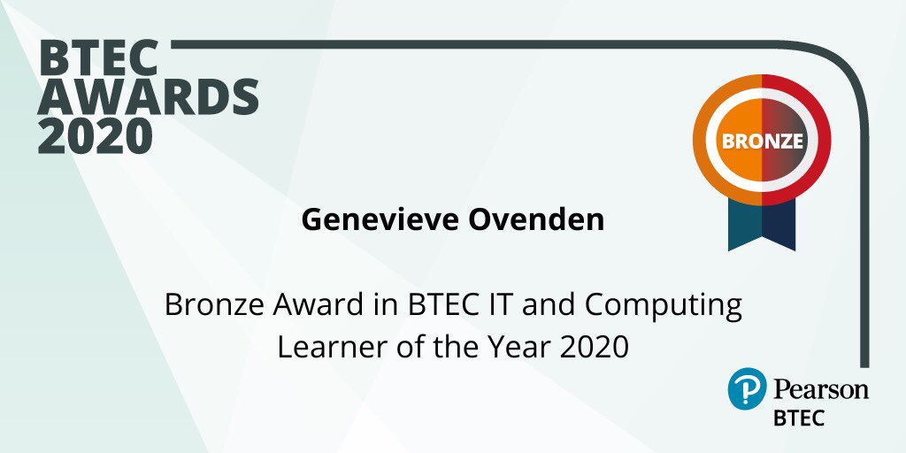 SWCHS_Computing's tweet image. Massive congratulations to our BTEC IT student! Fantastic achievement @tweetswchs @swchssixthform @TeachBTEC #BTECAwards2020 #BTECWorks