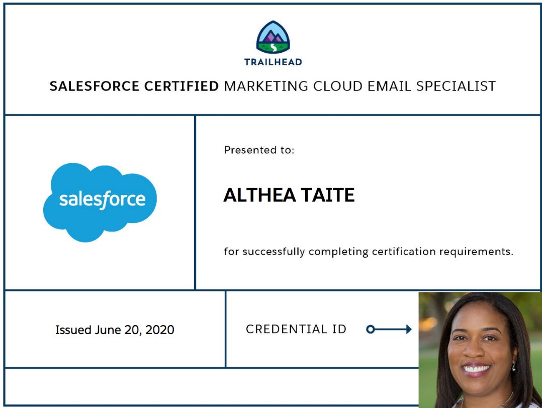 🤩Look at what this awesome Marketing &amp; Military Trailblazer 🖤 <a href="/iamtaite/">Althea Taite</a> 🖤 accomplished this week 👇🏽She is an <a href="/MerivisVets/">Merivis</a>  Alum and is now <a href="/marketingcloud/">Agentforce Marketing</a> Email Specialist Certified. Whoop Whoop! Let us Celebrate🎉 this Victory🏆 #8of11 #Goalto100Percent
