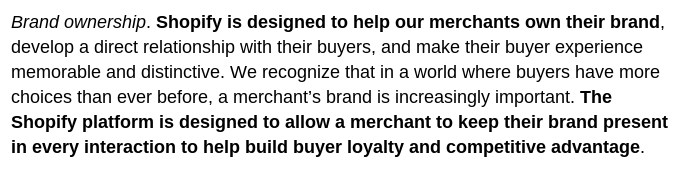 5/ More on Shopify’s approach: “Shopify is designed to help our merchants own their brand”  https://s23.q4cdn.com/550512644/files/doc_financials/2019/ar/0efb0f8e-be6a-47d9-b0d6-11a92482dbd3.pdf