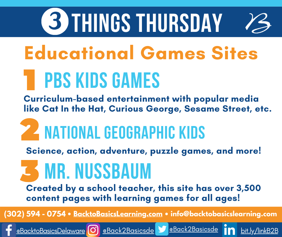 Back2BasicsDE's tweet image. Here are some fun, educational game sites to keep the kids entertained and learning over the summer! Check them out and let us know your thoughts #3ThingsThursday